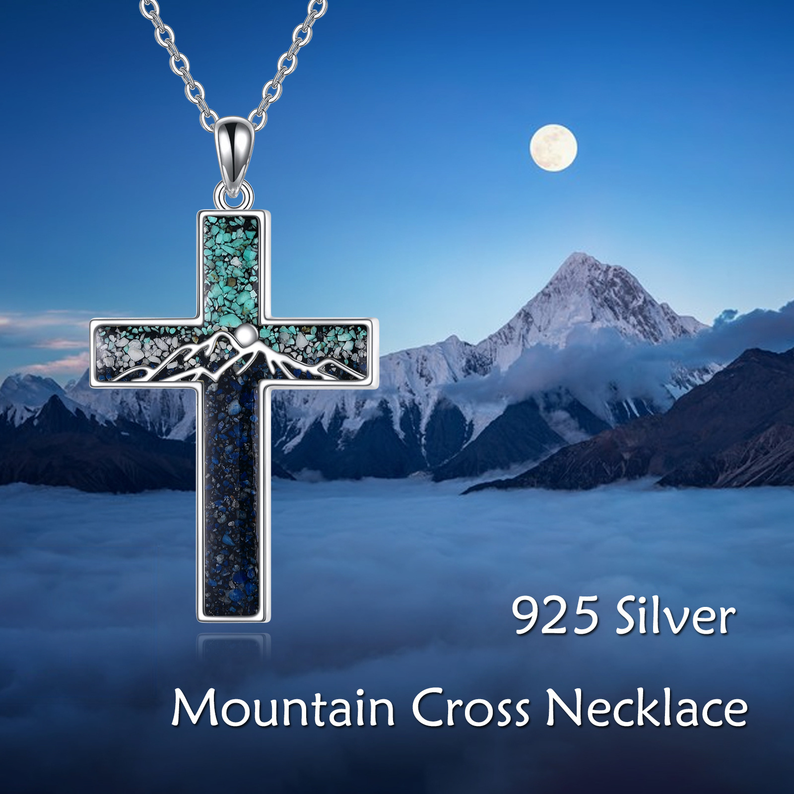 Women's Sterling Silver Mountain Cross Necklace
